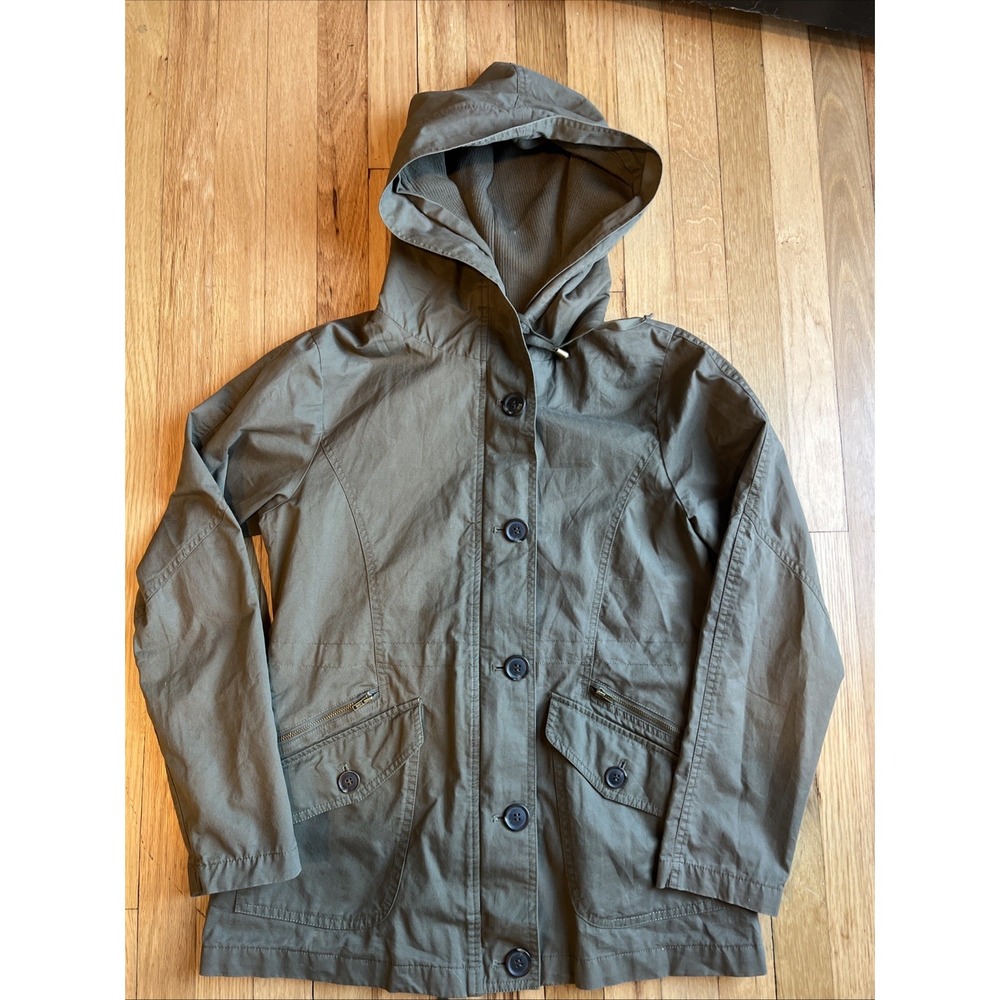 Love Tree Womens Size M Full Zip Army Green Utility Jacket Drawstring Waist Hood